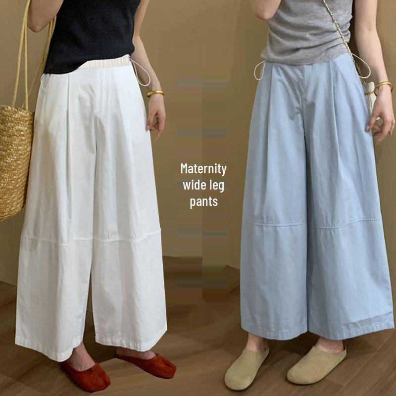 Summer 2026 Korean Style High-Waisted Patchwork Cropped Maternity Pants - Loose, Slimming Straight-Leg Design M