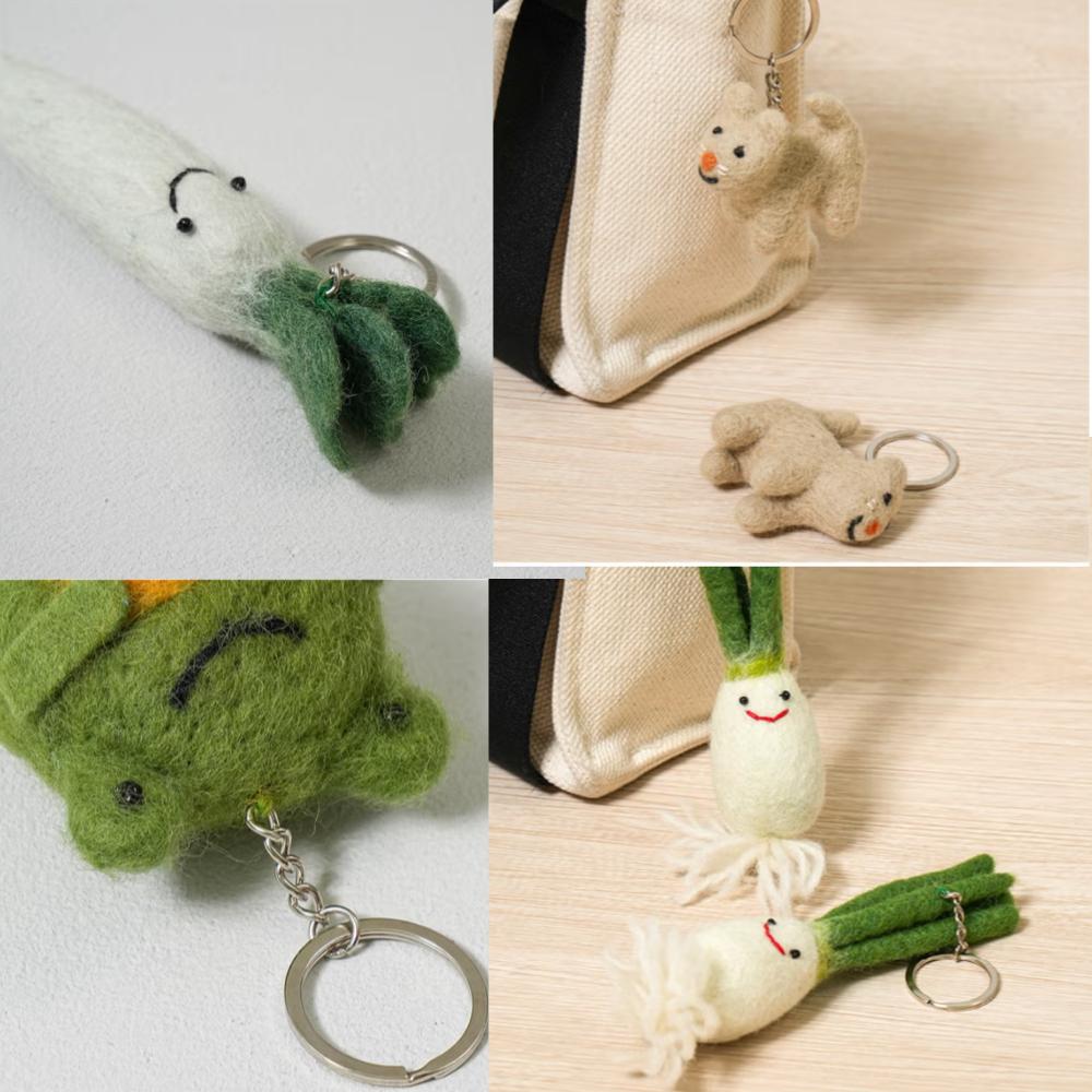 Wool Key-ring #4 - Onion, Radish, Dog & Frog