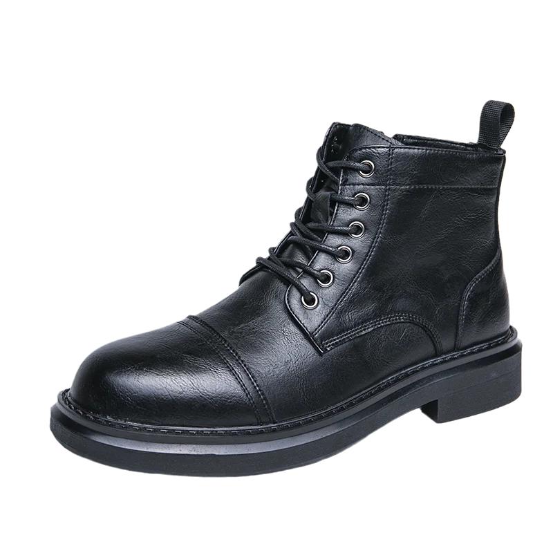 Fashion Outdoor Men Boots Anti-slip Wearable Boots Lace Up Versatile Male Leather Shoes Business Ankle Boot Dating Loafers Shoes