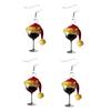 2Pairs Christmas Themed Earrings Lightweight and Comfortable Wine Glass and Hat Designs for Seasonal Celebrations