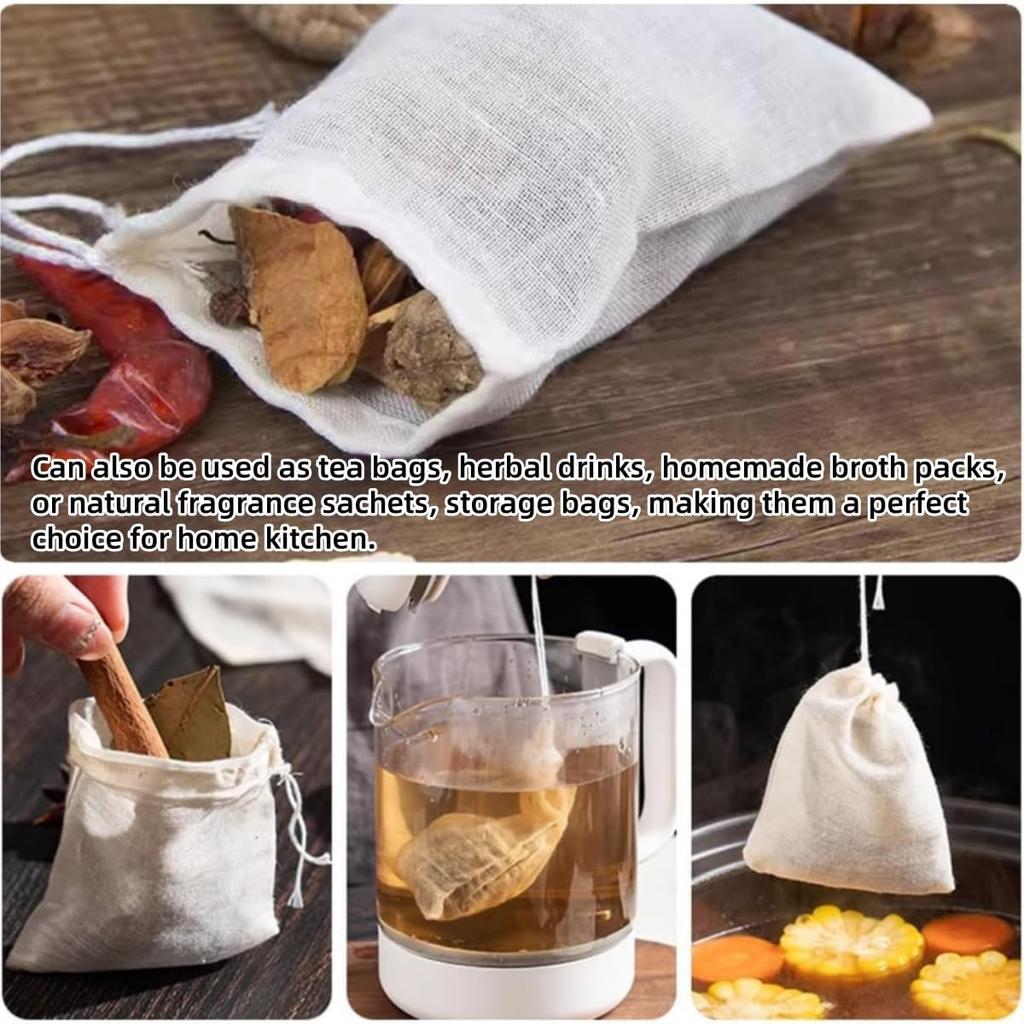 60 Pieces Muslin Bags 100% Cotton Drawstring Bag Reusable Mesh Bags for Spice Cooking Soup Herb Loose Leaf Tea Coffee Filter Crafts Soap Nuts Gift
