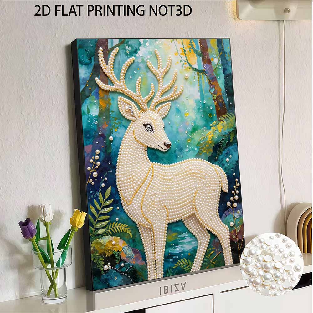 DIY Pearl Art Deer Painting Kit 5D Crystal Rhinestone Embroidery for Bedroom Living Room Wall Decoration Handmade Craft