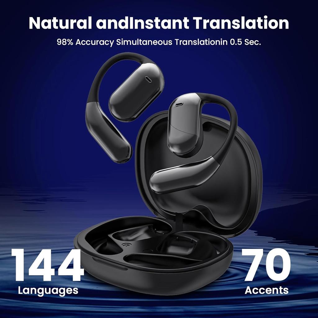 AI Language Translator Earbuds, Real-time Two-Way OWS Earbuds Support 144 Languages, Wireless High Precision Translation Headphones for Travel