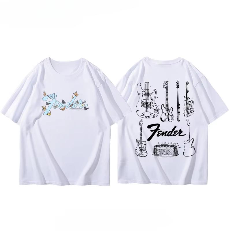 Summer Men T-Shirt Fender Electric Guitar Band Short Sleeved Boys and Girls Summer Guitarist Costumes Around Printed T-shirt
