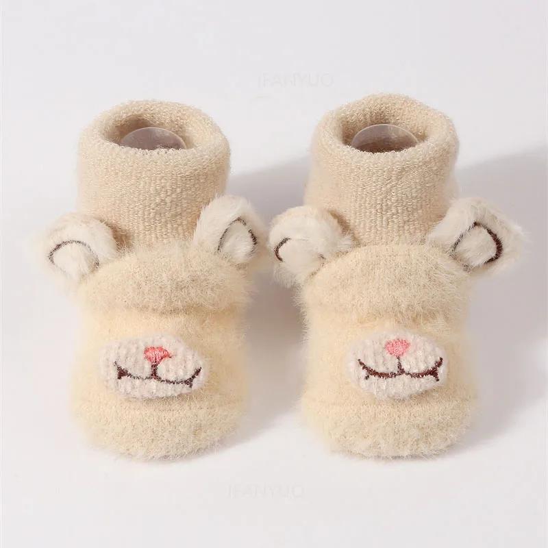 Newborn Baby Winter Thick Plush Warm Sock Cute Bear Ear Baby Toddler Walking Socks Anti Slip Children Boys Girls Floor Stockings
