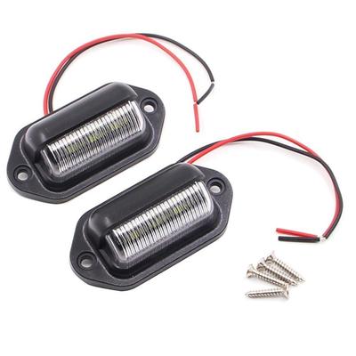 2 Pcs Black Shell White Light 12V 6 SMD LED Waterproof License Plate Lamp Light for Car Truck SUV RV
