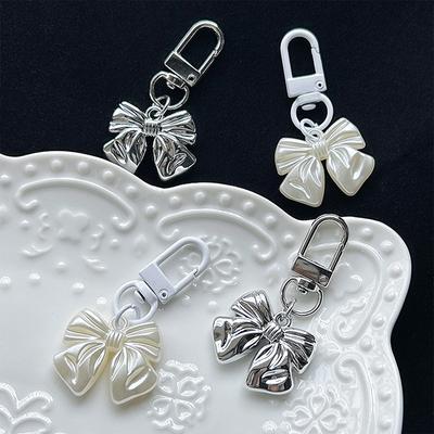 1Pc Vintage Bowknot Keyring Simple Style Y2K Bow Keychain  Bag Pendant Backpack Hanging Diy Accessories