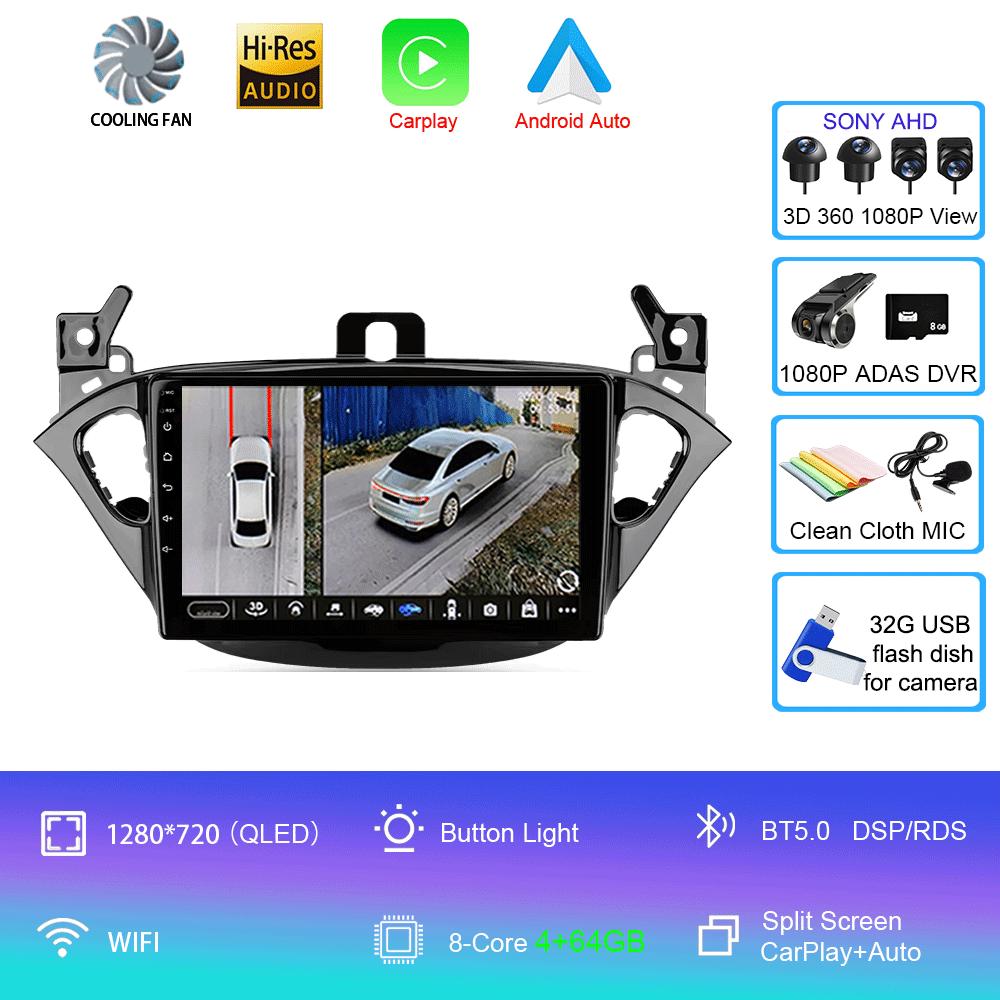 Car Radio Android 14 Carplay For Opel Corsa 2015 - 2019 or Adam 2013 -2016 Navigation GPS Multimedia Player WiFi+4G Stereo Video