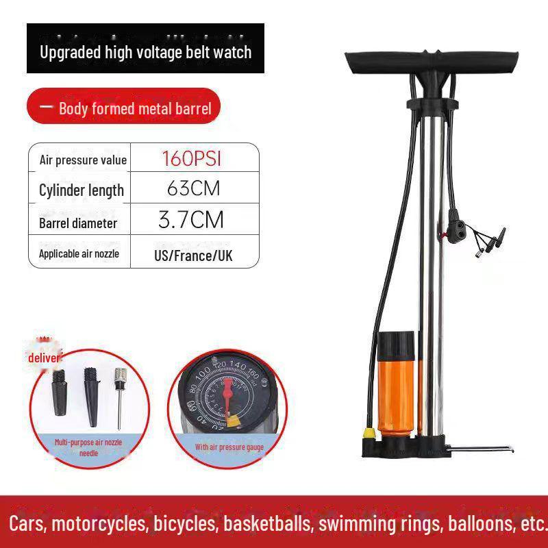 Universal High-Pressure Inflator Pump with Gauge for Bicycles, Cars, and Basketballs
