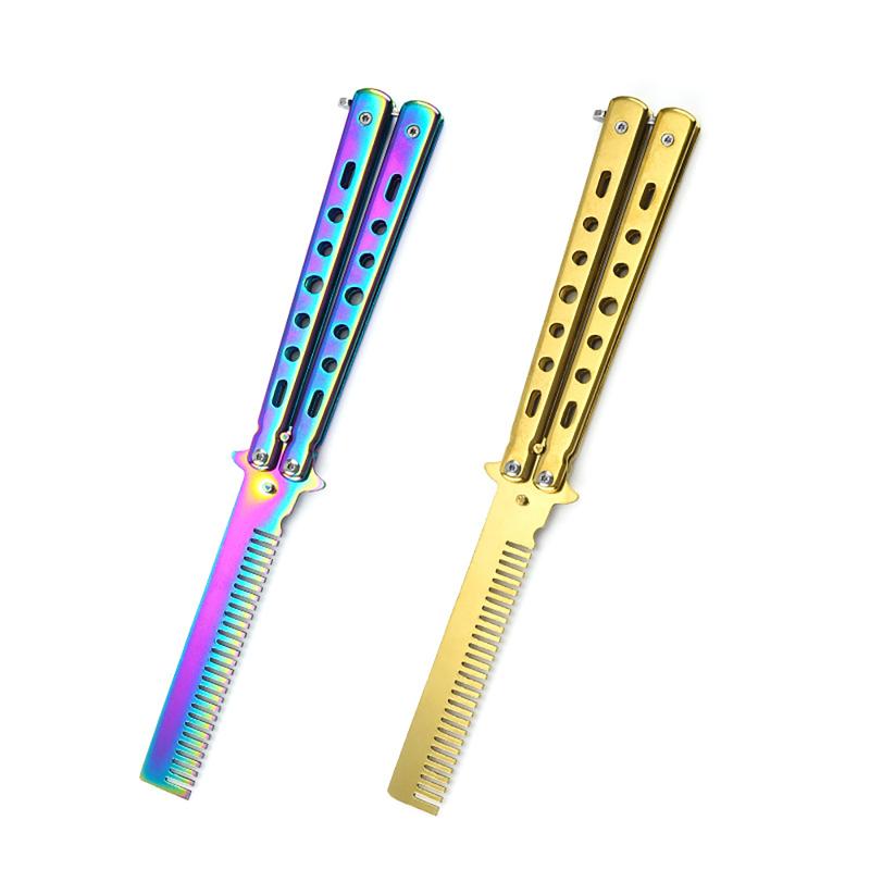 New! Foldable Butterfly Training Knife Not Edged Hollow Stainless Steel Practice Comb Hand Training Tool
