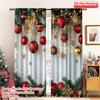 2D Flat Printing 2pcs Merry Christmas Scene Curtains Red and Gold Ball Pine Branch Snowflake Machine Washable Polyester Without