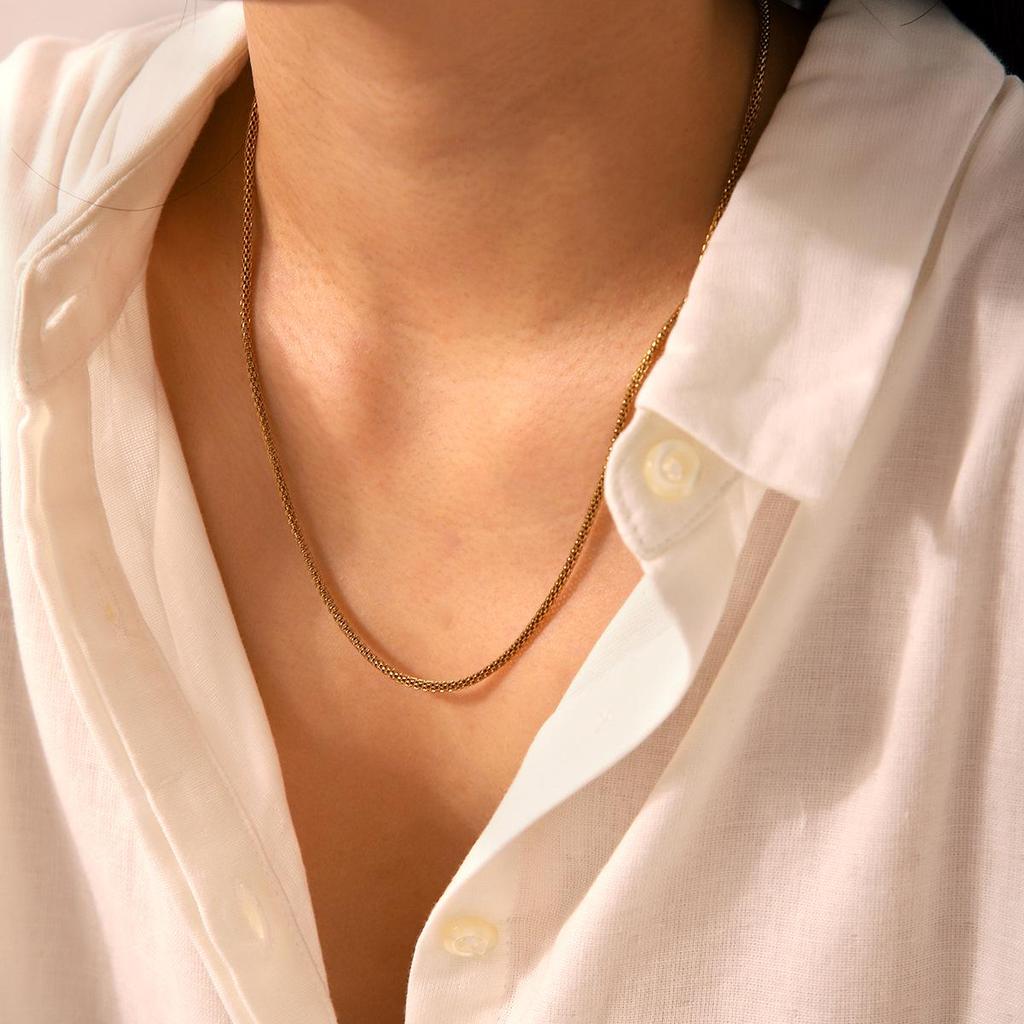 18k Gold and Stainless Steel Mesh Choker - European & American Style, Simple, Non-Fading