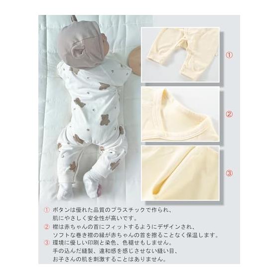 [Hapipana] Newborn Clothes, Knit Combination Underwear, Baby Rompers, Coveralls, Long Sleeves, Baby Clothes, 100% Cotton, Open Front, Cute, Bear