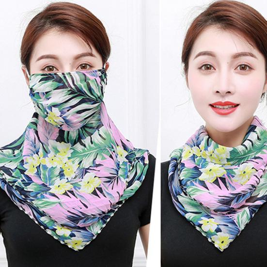 Women Floral Print Breathable Chiffon Sun Proof Veil Shawl Scarf Neck Face Cover