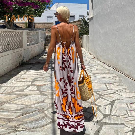 Summer Slip Dress Low-cut Backless Sleeveless V Neck Color