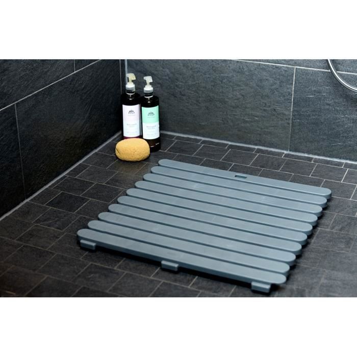 WENKO Caillebotis De Douche Gris | Tapis Baignoire Antidérapant Intérieur/Extérieur | Salle De Bain, Piscine | Plastique | 55x55x3cm