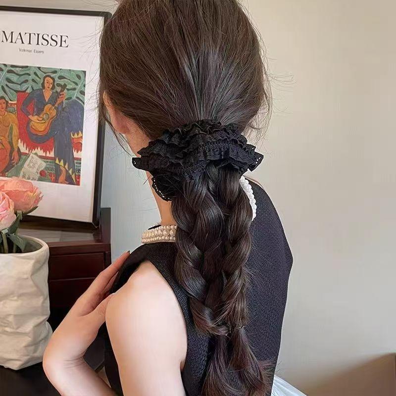 Elegant French Lace Wide Scrunchie Hair Band For Women Girls Hair Tied Band Head Rope Sweet Hair Ornament  Hair Accessory