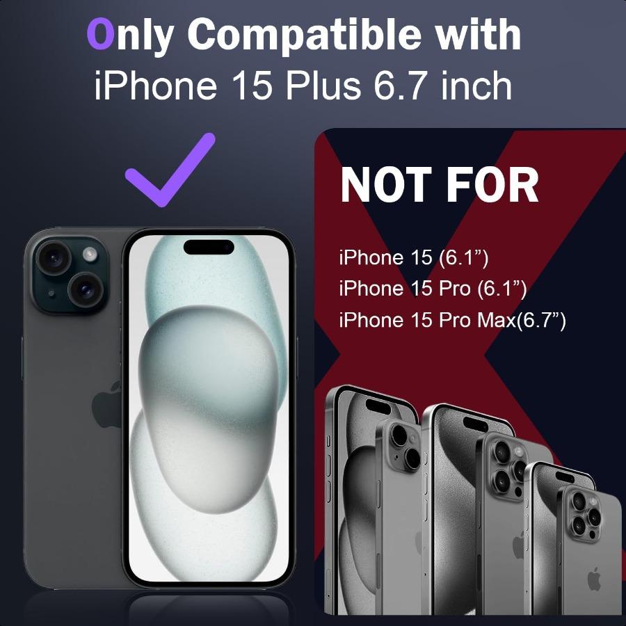 

DEERLAMN Чехол для iPhone 15 Plus со сдвижной крышкой камеры+Защитная пленка для экрана 1 шт. Поворотная кольцевая подставка Военный класс Ударопрочный United States