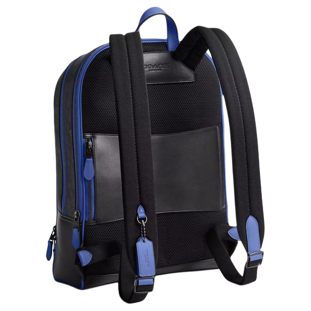 Coach Gotham 29 Zipper Closure Signature Coated Canvas And Calfskin Backpack Large Men Backpack Charcoal Blueberry CR743-WRH