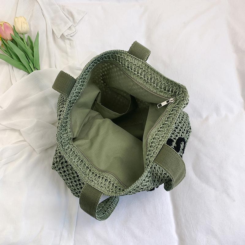 Mesh Tote Bag Women Summer Beach Handbag with Bold Lettering Casual Everyday Shopping Bag