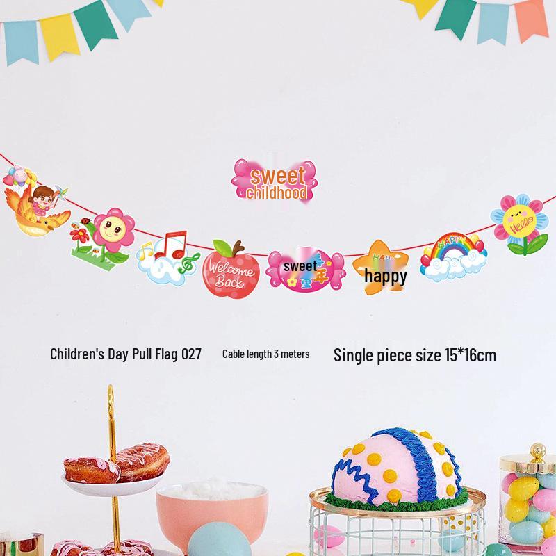 Children's Day Classroom Decorations: Cartoon Flag Banners for Kindergarten Activities