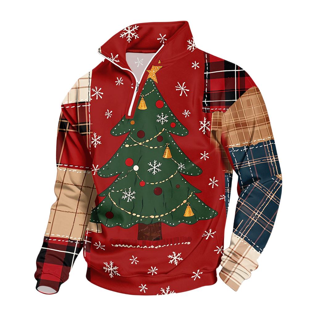 Men's Sweatshirt with Stand Collar Christmas Print Pullover for Casual Wear