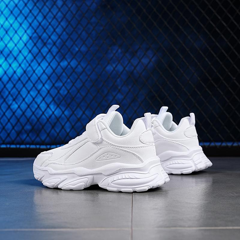 Kids' Spring Sports Shoes: Non-Slip Soft Sole Running Sneakers, White Leather, Casual Fashion for Boys & Girls