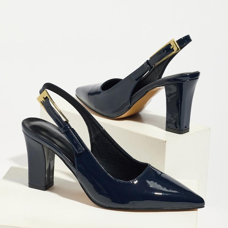 Women S Pointed Toe Block Heel Backless Buckle High Heels Fashionable Versatile Shoes