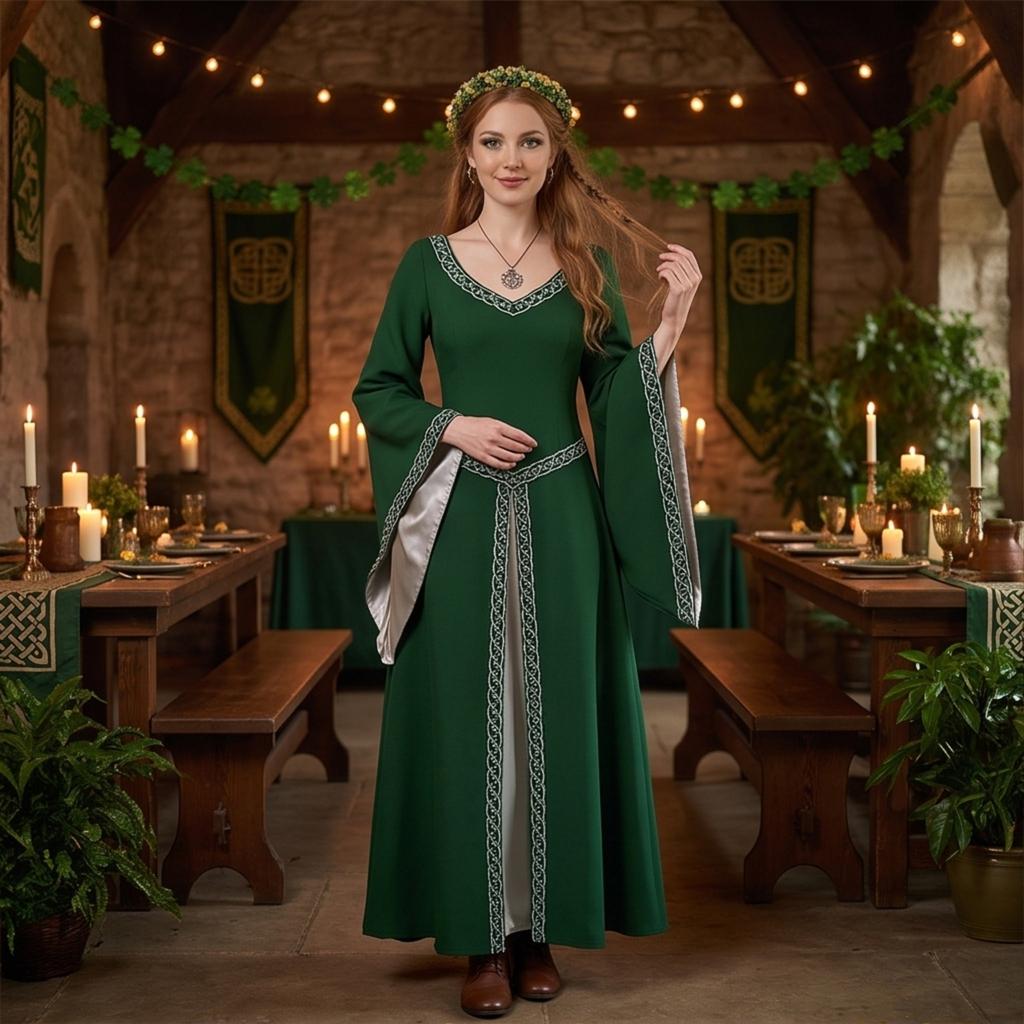Damen Langarm V-Ausschnitt Bestickt Ausgestellte Ärmel Enganliegendes Kleid
