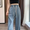 2025 Women's Summer Tencel Denim Pants - Thin Elastic Waist, High-Waist, Wide-Leg, Straight, Casual Ice Silk Drape.