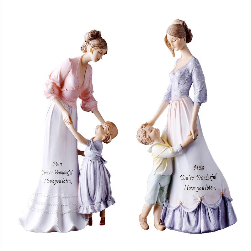 European Retro Resin Mother Child Statue Ornaments Crafts Home Table Mom Children Figurines Miniatures Decoration Love Gifts Art