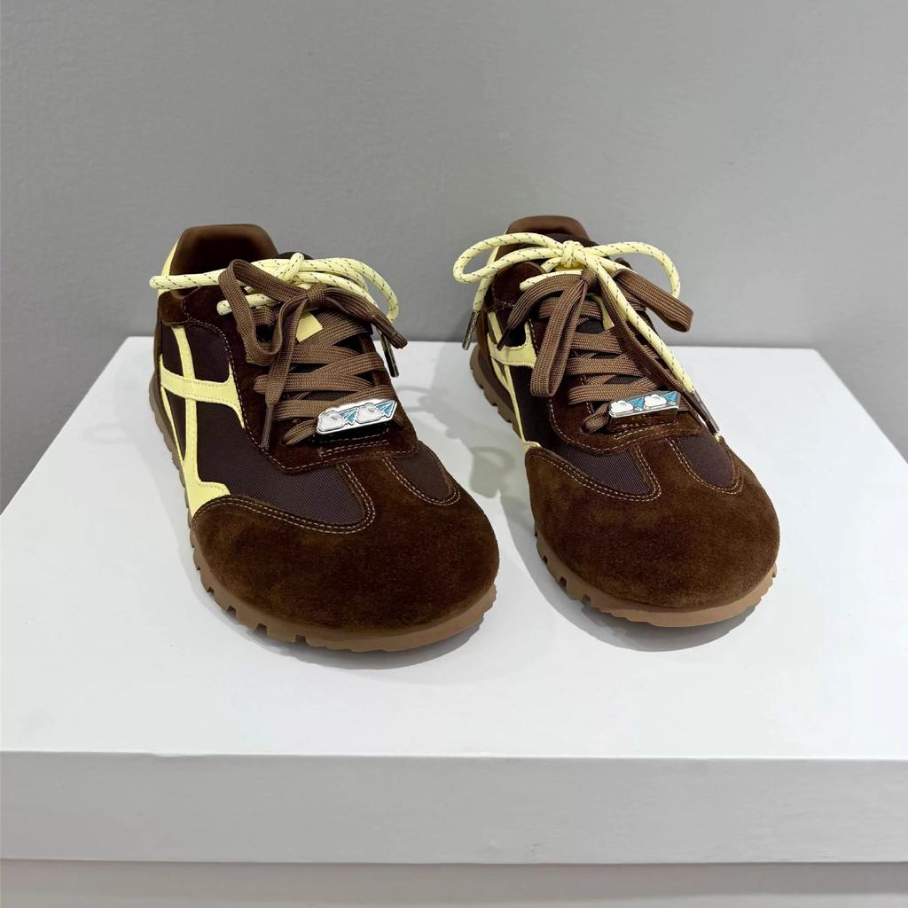 Ruoji 2025 New Leather Retro German Training Shoes Women's Soft-soled Flat-soled Single Shoes Casual Sports Shoes Forrest Gump Shoes Women