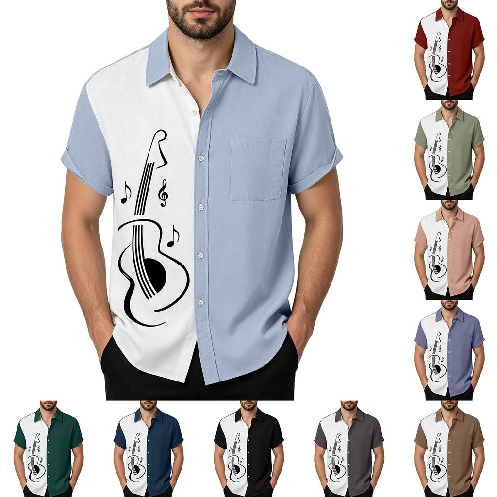 Men's Loose Fit Casual Short Sleeve Button Down Shirt - Relaxed Cotton Shirt for Daily Wear