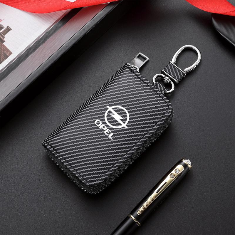 For Opel CorsaCarbon Fiber Car Key Zipper Bag Gift Badge Keys Case For Opel OPC Insignia Astra J H Vectra Combo Corsa D Mokka Zafira Grandland