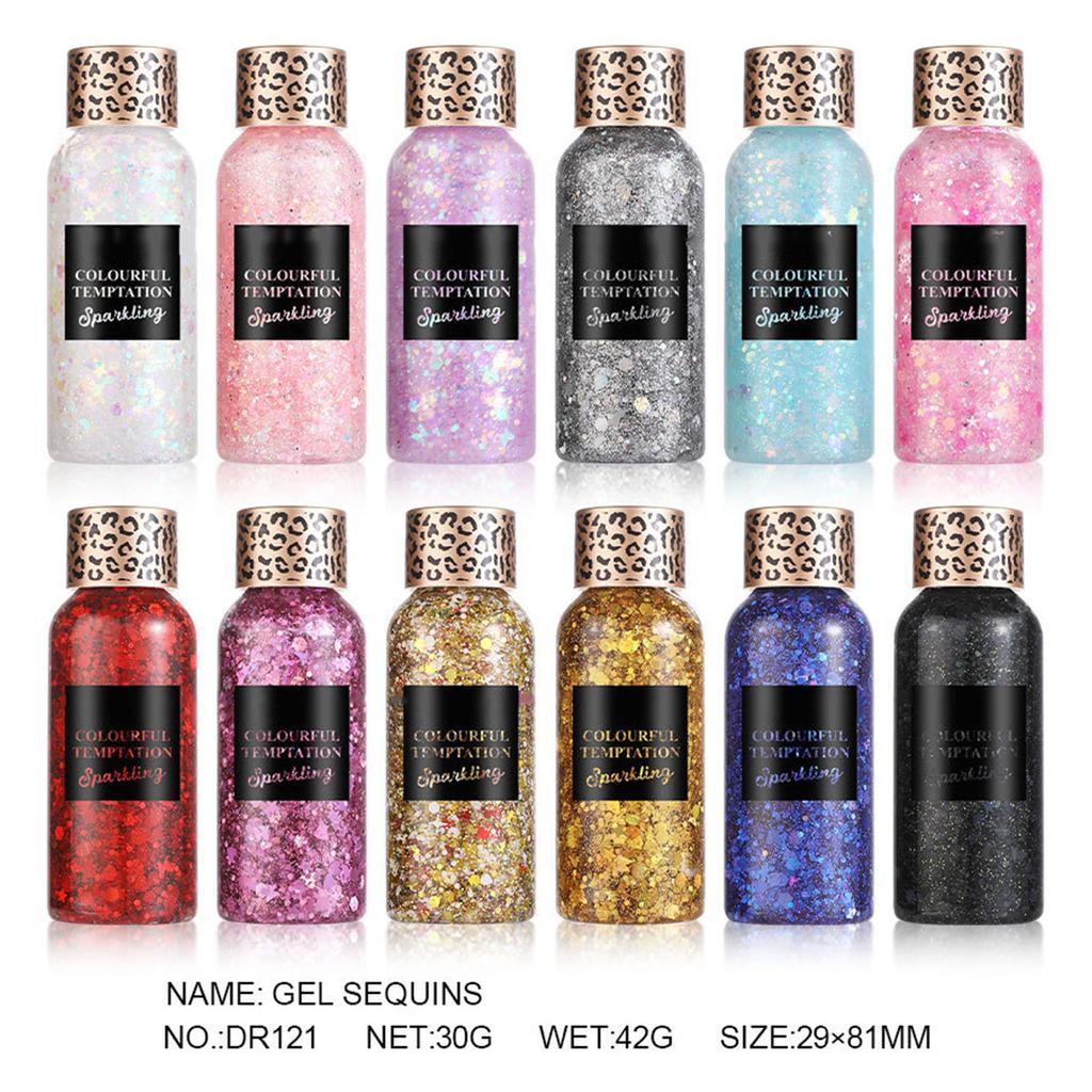 Pearlescent Gel Eyeshadow Liquid with Sequins Sparkling High Glitter for Face and Body Makeup