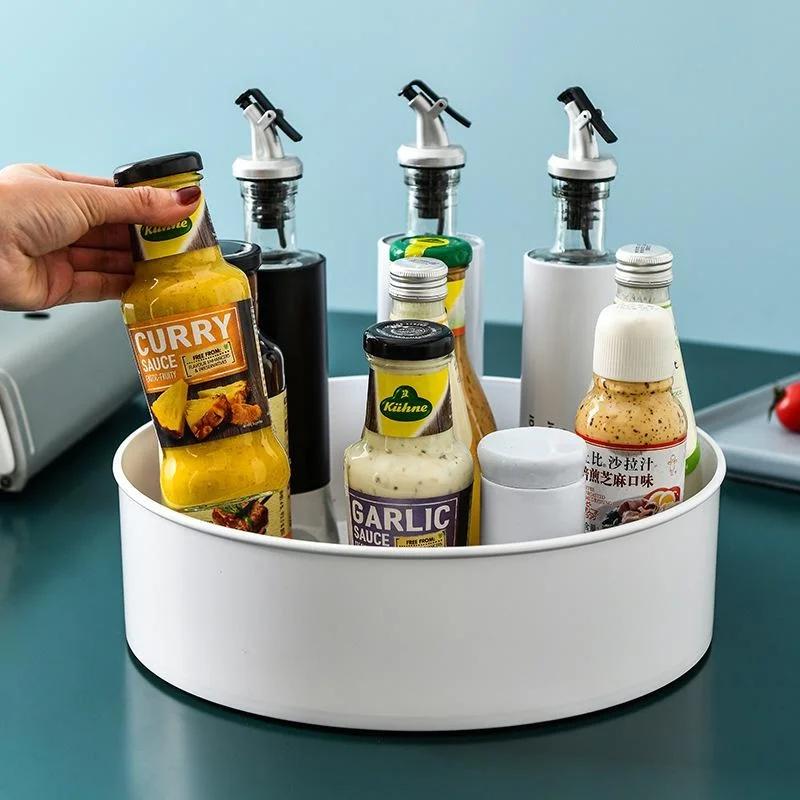 Rotable Seasoning Storages Rack Spice Can Tray Cosmetics Organizer Racks Living Room Space Saving Household Kitchen Storage Tool
