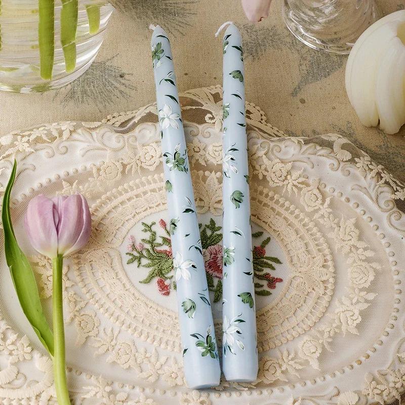 2PCS/Box Printed Long Candle European-Style Romantic Candlelight Dinner Wedding Festival Marriage Decoration Smokeless Candle