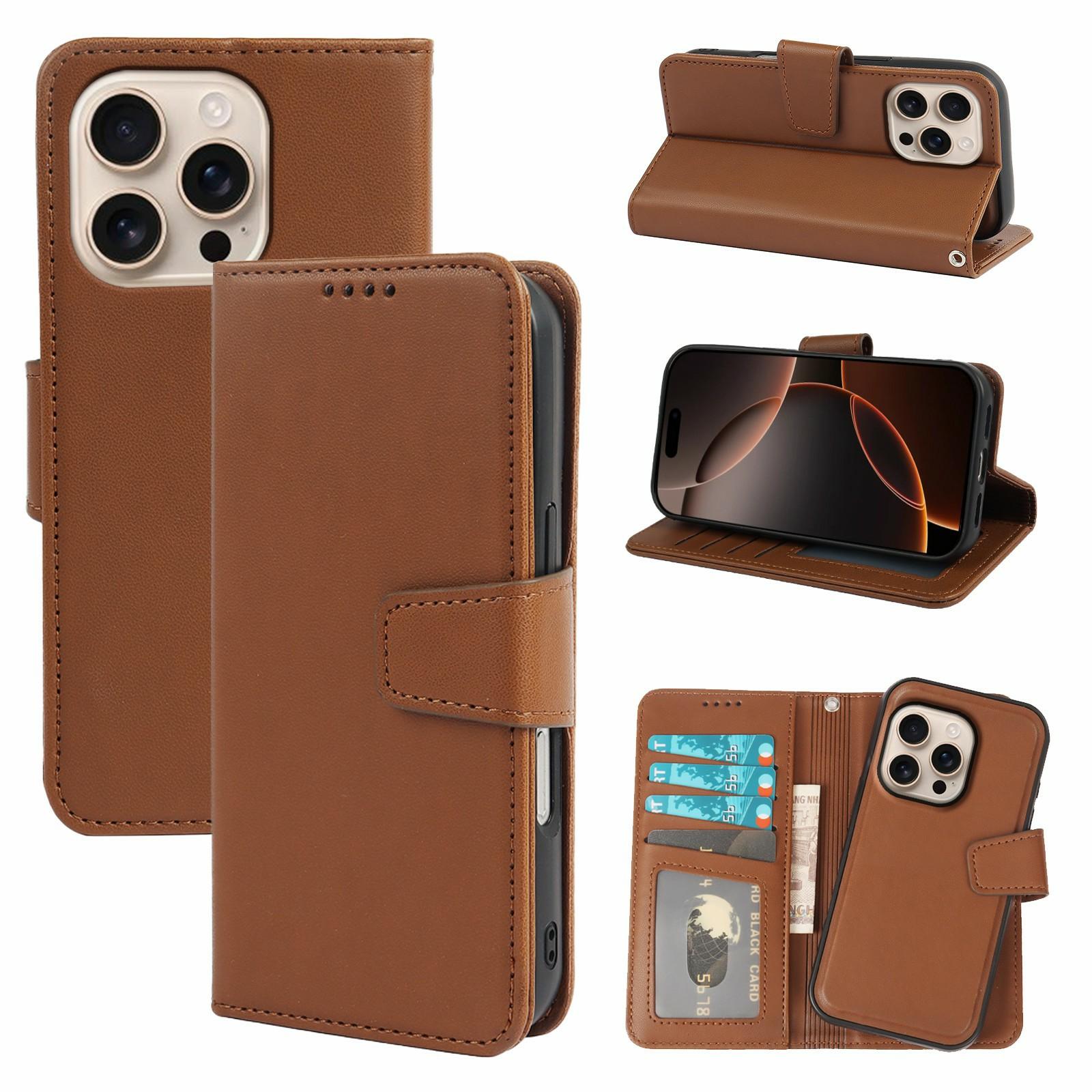 

Для iPhone 16 Pro Чехол Съемный 2 в 1 Кожаный кошелек Чехол для телефона Brown