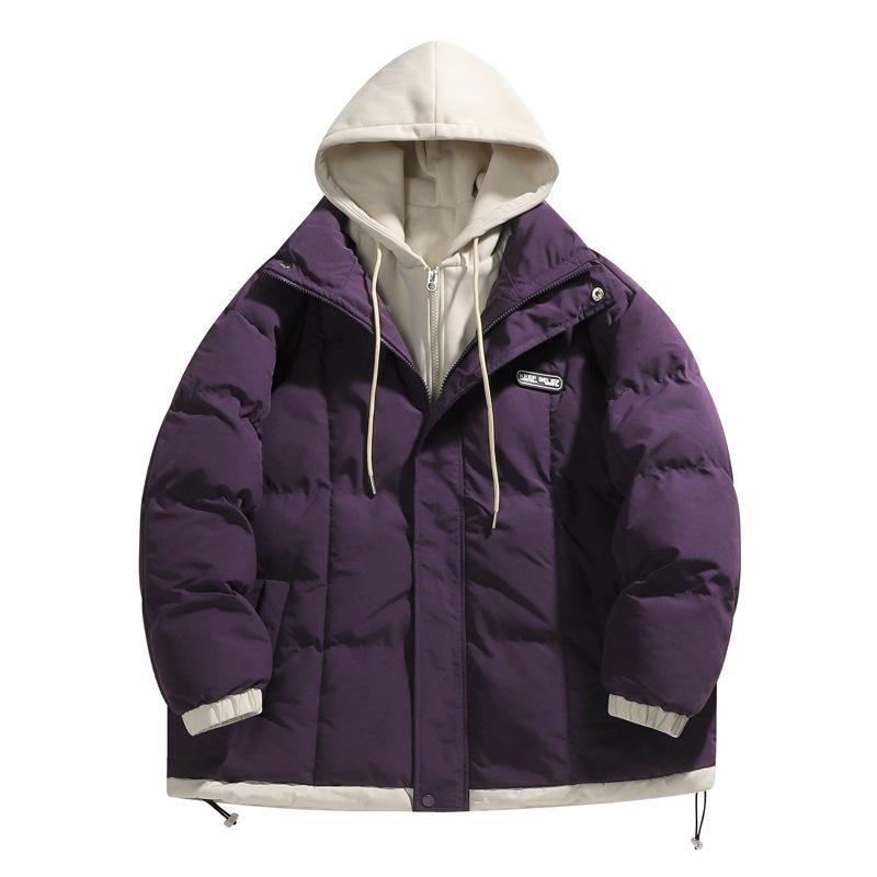 Versión coreana retro americana japonesa Chaqueta acolchada con capucha de dos piezas falsas Estilo Hong Kong Suelta Cálida Chaqueta acolchada Ropa para hombre