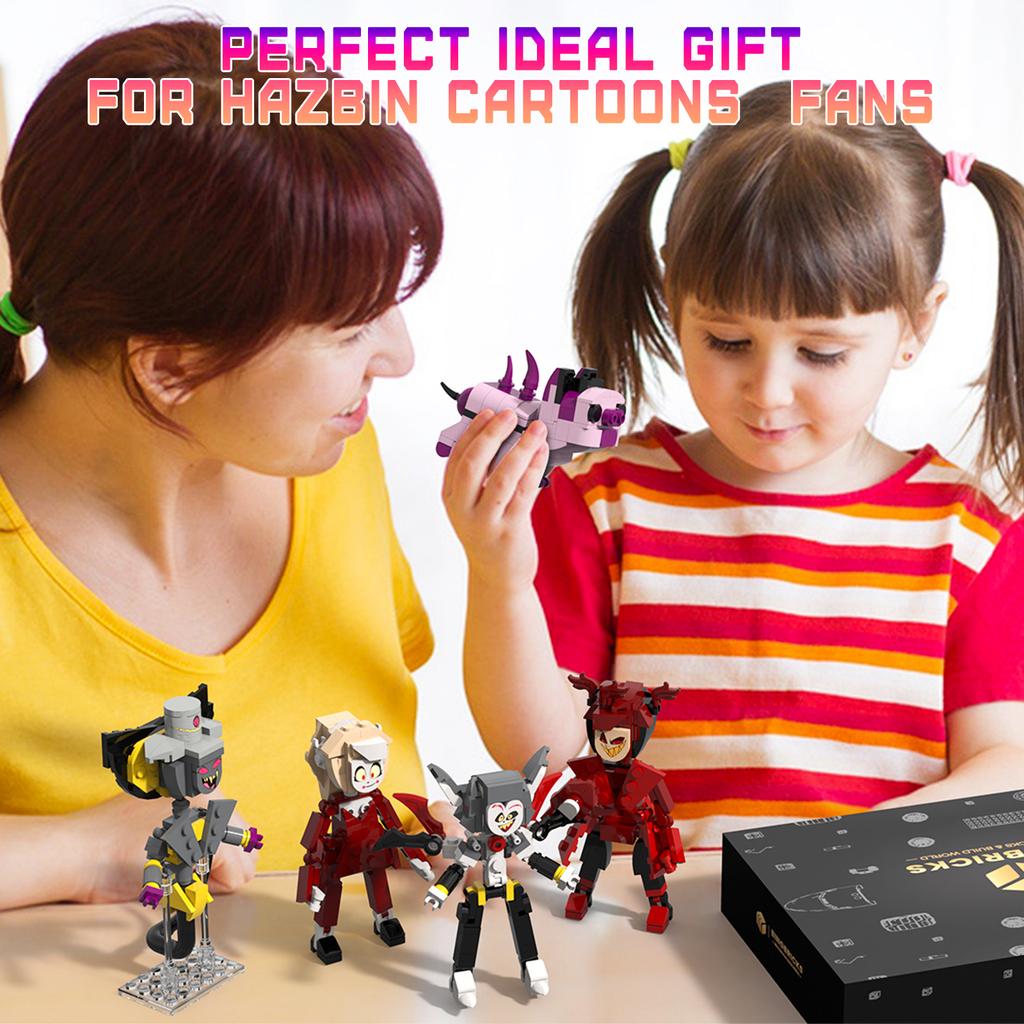 Hazbin 5 In 1 Building Set, Alastor, Fat Nuggets,Alastor,Husk,Charlie 5 Figures Model Toy, Creative Gift for Boy Girl 6+, 499PCS