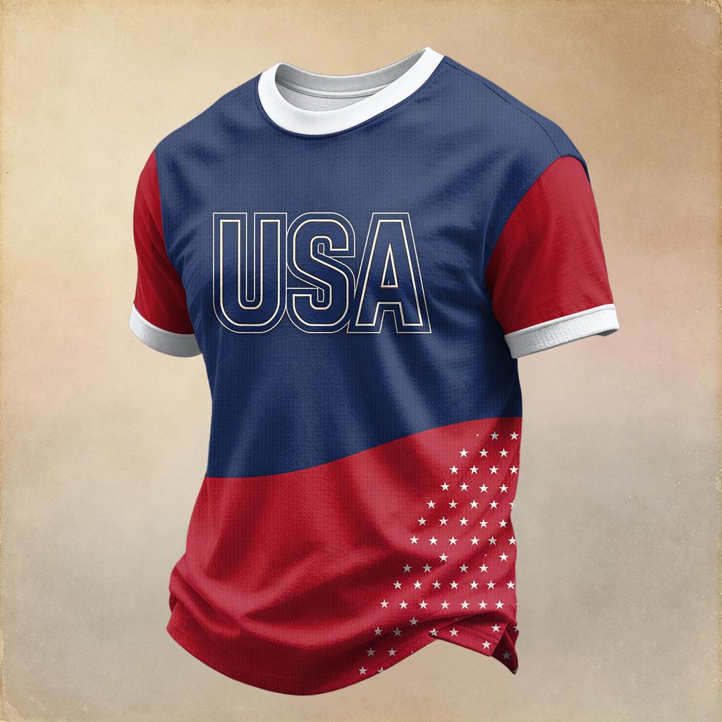 Men's Casual Printed Round Neck Short Sleeve T-Shirt, Lightweight and Breathable for Everyday Wear