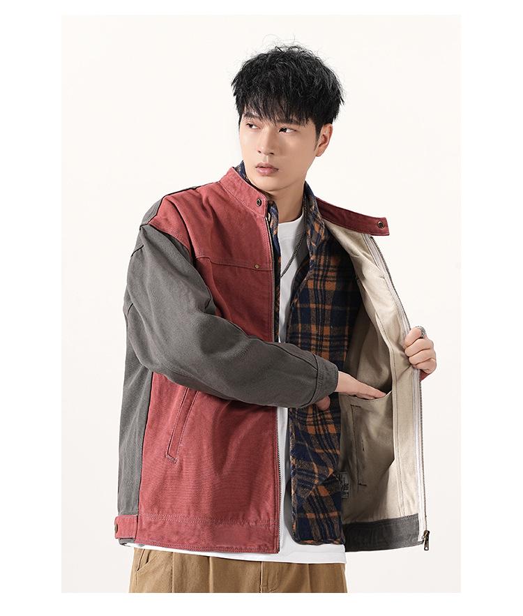 Men's American Retro Patchwork Harrington Jacket - Heavy-Duty, Loose Fit, Autumn/Winter 2025, Color Block Trendy Workwear
