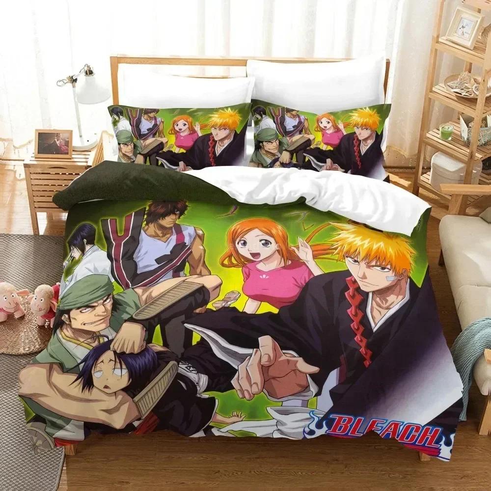 Anime Bleach Toushirou Ichigo Bedding Set Duvet Cover Sheet Printed Bed Set Pillowcase Full Queen King Size Comforter Bedroom