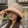 Korean Plush Bucket Hat for Women Winter Solid Color Girls Fisherman Cap Female Thicken Warm Lamb Wool Panama Caps