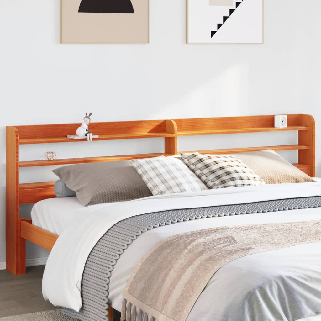 Headboard with Shelves Wax Brown 180 Cm Solid Pine Wood