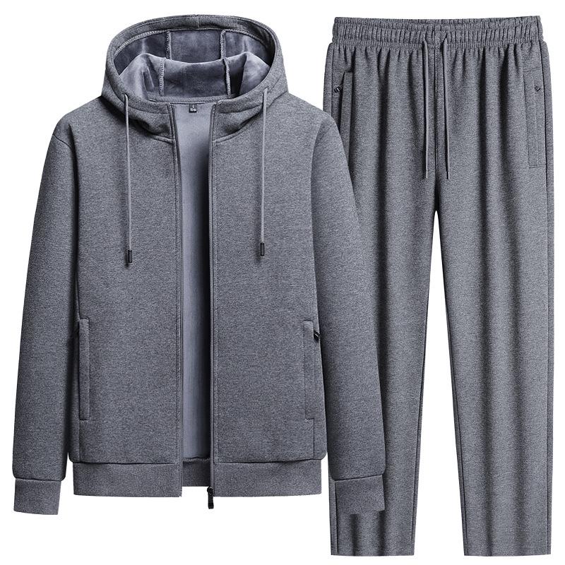 Tuta sportiva da uomo in pile stile coreano con maniche lunghe e pantaloni slim in cotone