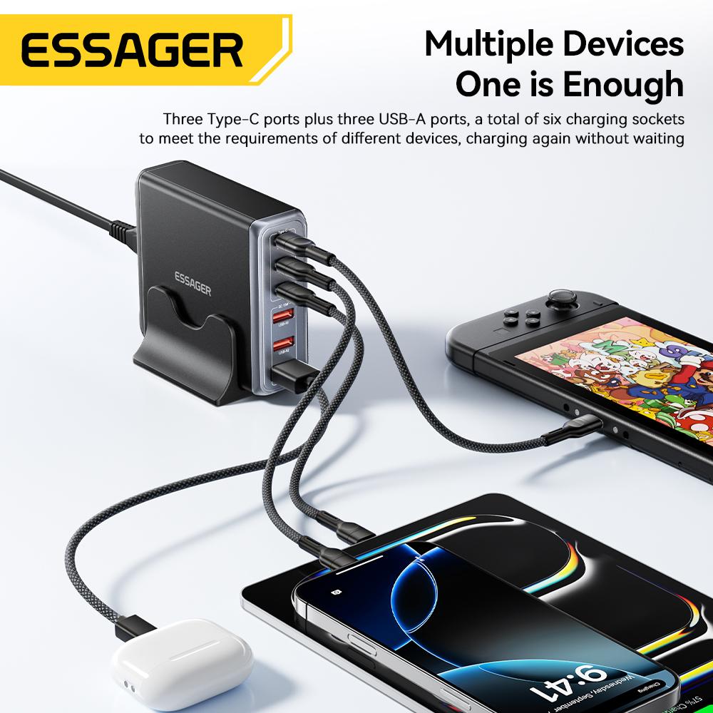 Essager 85W GaN Charger 6 Ports USB Type C Desktop Charger PD Fast Charging Station For iPhone 17/16/15 Samsung S24 Laptop iPad