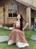 Summer Japanese sweet age-reducing red plaid dress lace splicing cherry floral dress fake two-piece skirt