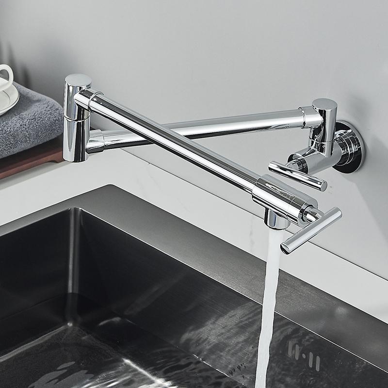 Baokemo Folding into the Wall Faucet 304 Stainless Steel Universal Rotation Faucet Kitchen Concealed Single Cold Faucet
