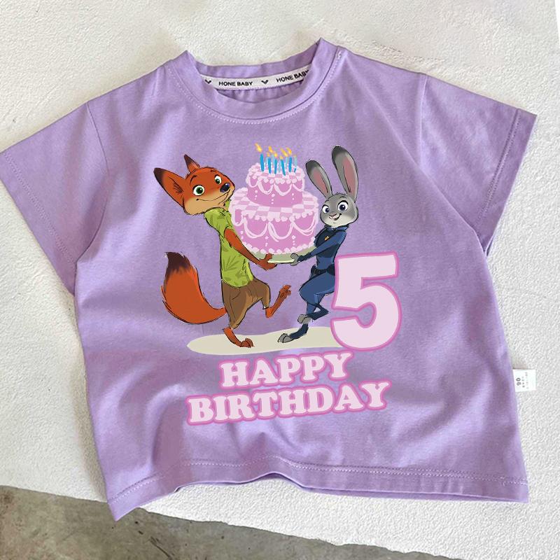 

Zootopia Judy Kids Number T Shirt Girl Birthday Party Clothes Cute Cartoon Cotton Tee Summer Children Clothing Short Sleeve Tops 100